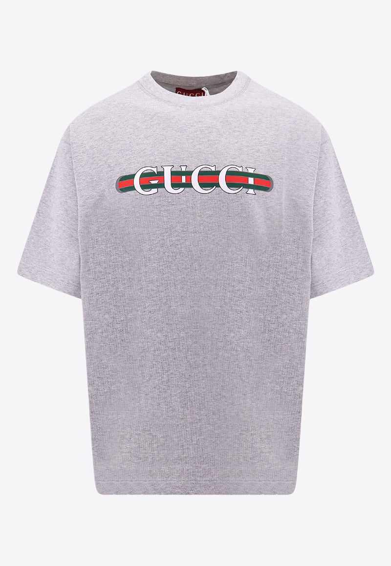 Gucci Web-Band Print Crewneck T-shirt Gray 784361XJGM9_1230