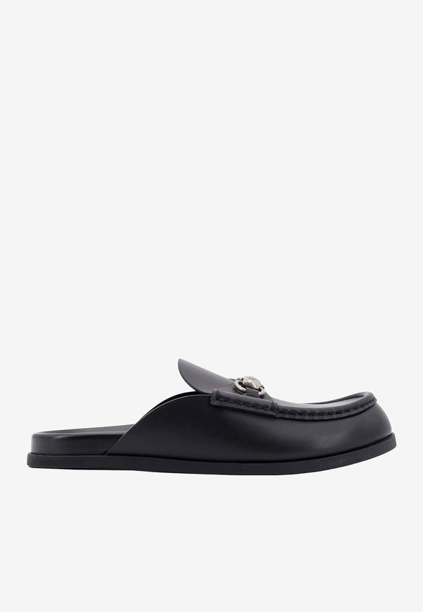 Gucci Horsebit Plaque Leather Mules Black 791589AAAZG_1000