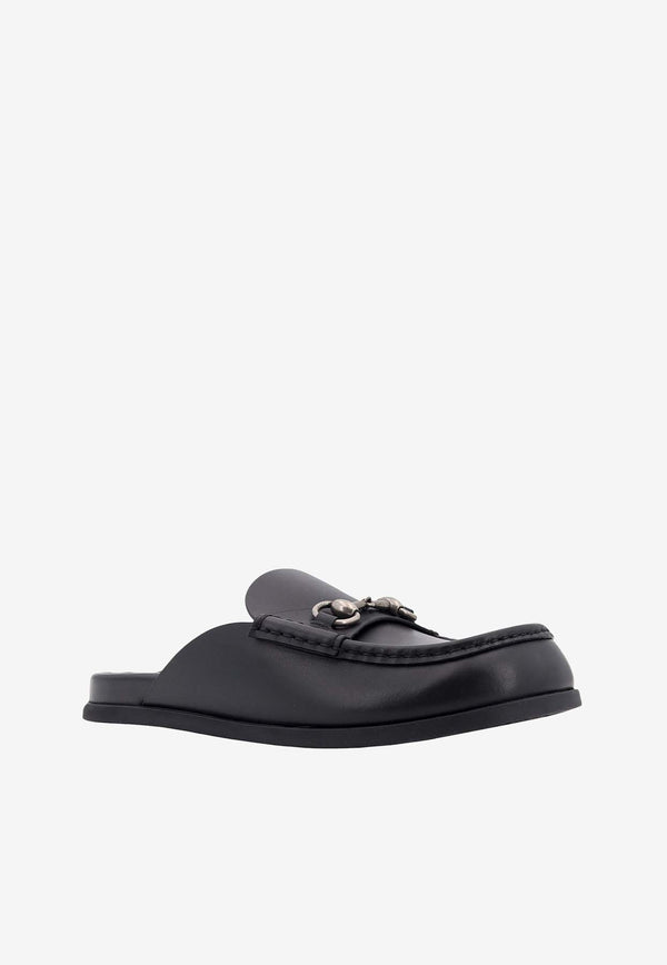 Gucci Horsebit Plaque Leather Mules Black 791589AAAZG_1000