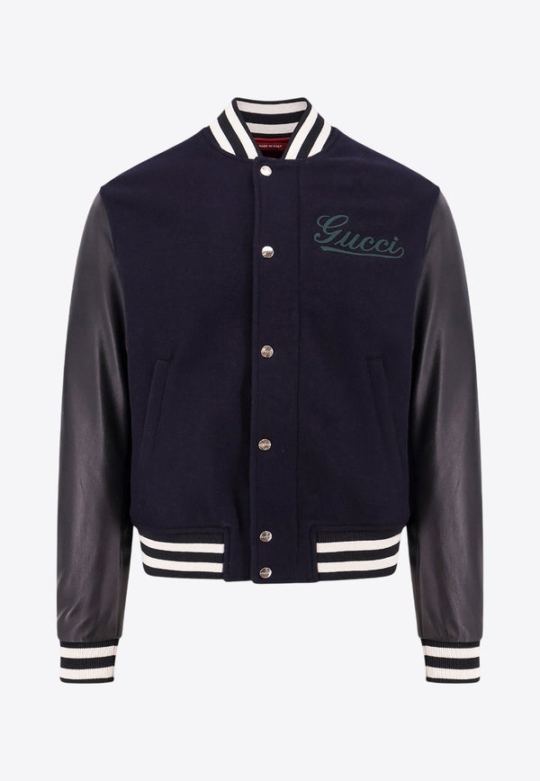 Gucci Logo Patch Wool and Leather Varsity Jacket  Blue 794814Z8BS9_4215