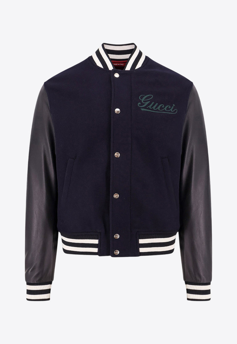 Gucci Logo Patch Wool and Leather Varsity Jacket  Blue 794814Z8BS9_4215