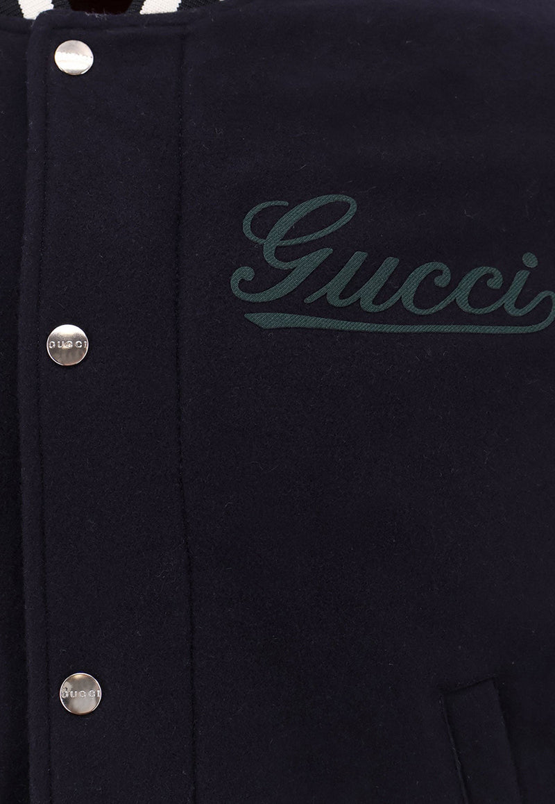 Gucci Logo Patch Wool and Leather Varsity Jacket  Blue 794814Z8BS9_4215