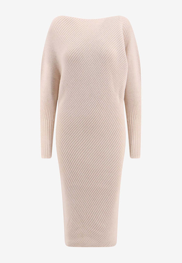 Philosophy Di Lorenzo Serafini Ribbed Wool Midi Dress Beige 04935703_0004