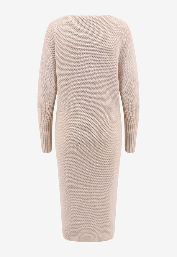 Philosophy Di Lorenzo Serafini Ribbed Wool Midi Dress Beige 04935703_0004