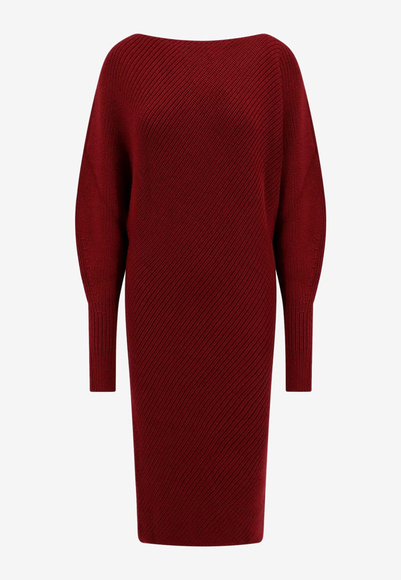 Philosophy Di Lorenzo Serafini Ribbed Wool Midi Dress Red 04935703_0142