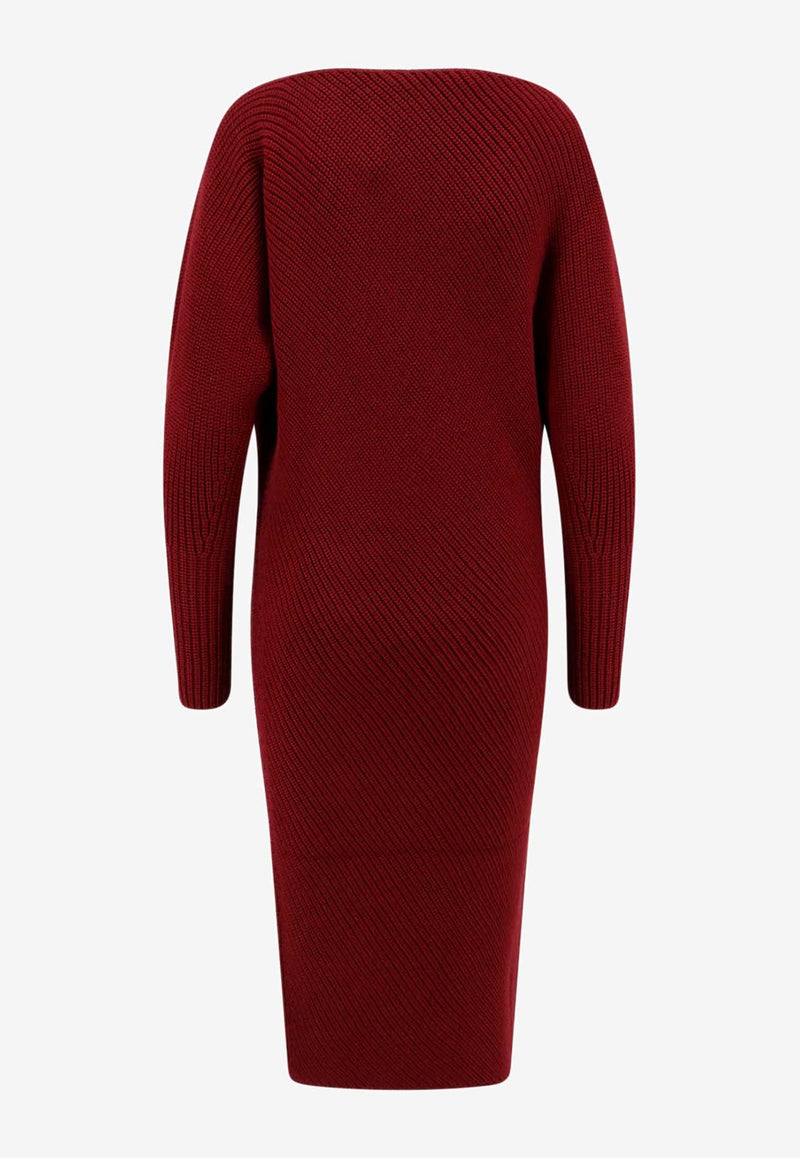 Philosophy Di Lorenzo Serafini Ribbed Wool Midi Dress Red 04935703_0142