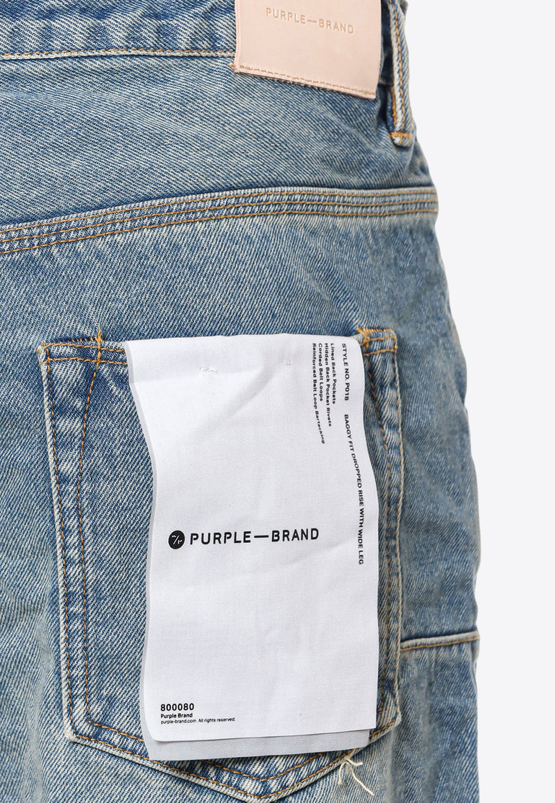 Purple Brand Logo Patch Ripped Jeans Blue P018RDMD324_INDIGO