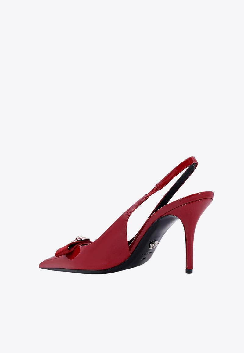 Versace Gianni Ribbon 85 Leather Slingback Pump Red 10137171A08983_1RB3P