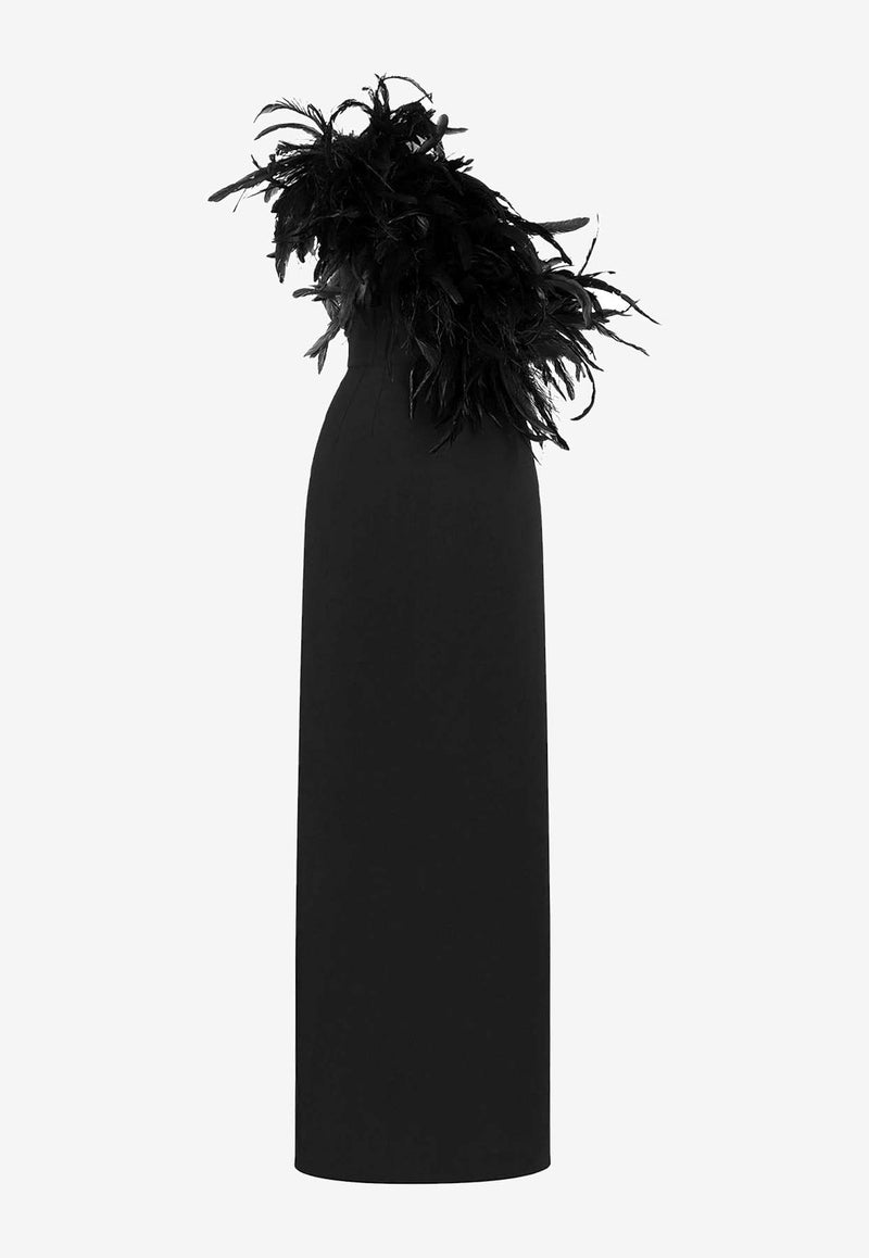 Dolce & Gabbana One-Shoulder Feathered Gown Black F6JRFTFUIAH_N0000