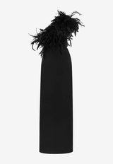 Dolce & Gabbana One-Shoulder Feathered Gown Black F6JRFTFUIAH_N0000