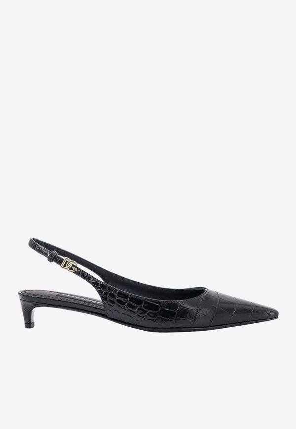 Dolce & Gabbana 30 Croc-Embossed Leather Slingback Pumps Black CG0804A5491_8B956