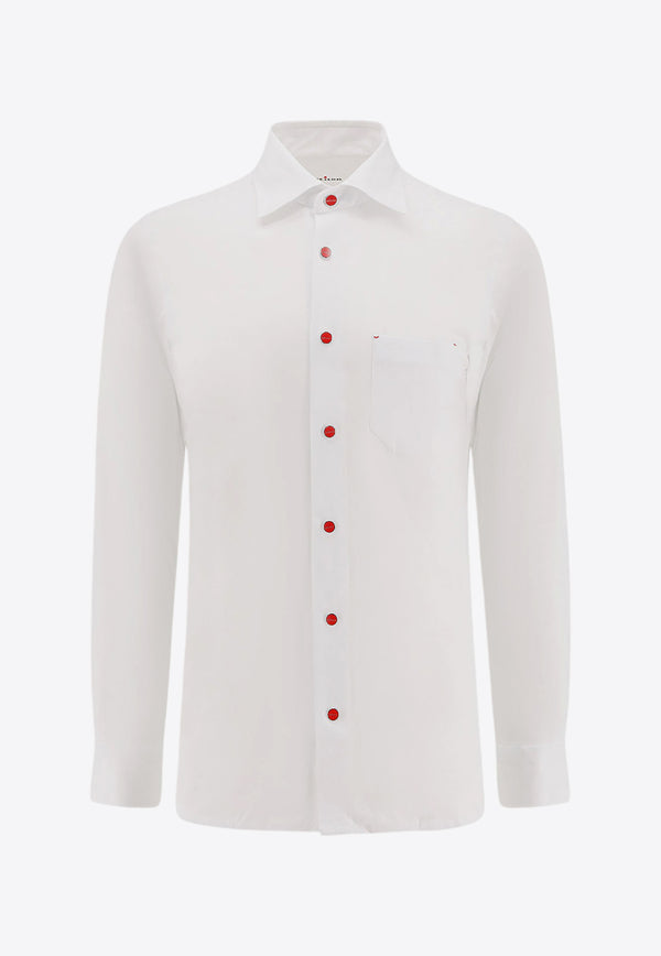 Kiton Ciro Paone Logo Embroidered Long-Sleeved Shirt White UMCNERPK06R49_12