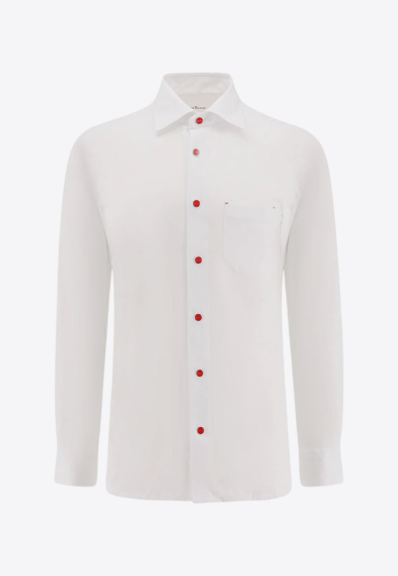 Kiton Ciro Paone Logo Embroidered Long-Sleeved Shirt White UMCNERPK06R49_12