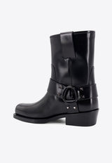 Valentino Rockstud Ankle Strap Biker Boots Black 5W0S0KN4NIB_0NO