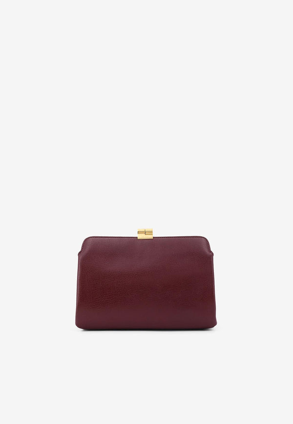 The Row Amazon Leather Clutch Bag Burgundy W1675L39_RNSHG