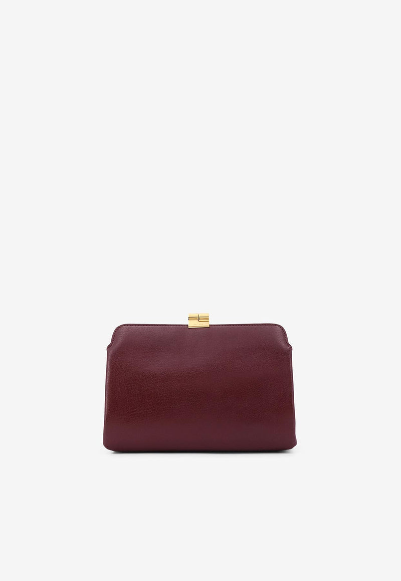 The Row Amazon Leather Clutch Bag Burgundy W1675L39_RNSHG