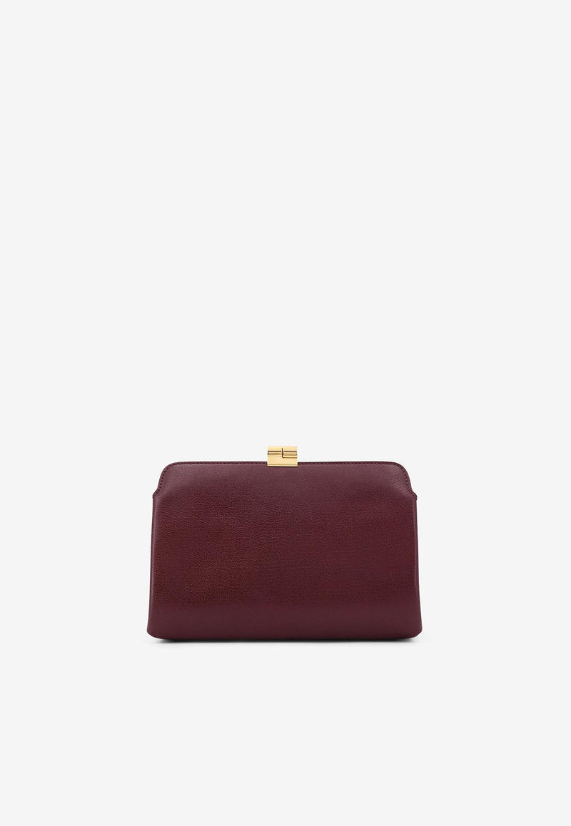 The Row Amazon Leather Clutch Bag Burgundy W1675L39_RNSHG