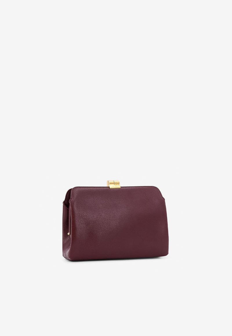 The Row Amazon Leather Clutch Bag Burgundy W1675L39_RNSHG