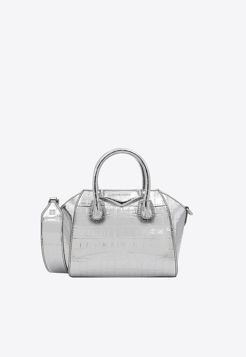 Givenchy Antigona Toy Top Handle Bag in Croc-Embossed Leather Silver BB50WKB249_934