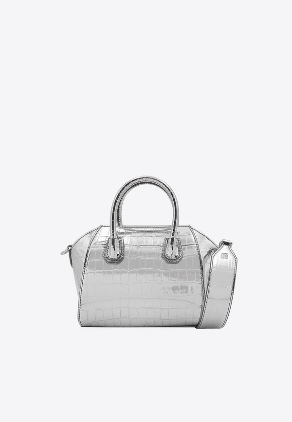 Givenchy Antigona Toy Top Handle Bag in Croc-Embossed Leather Silver BB50WKB249_934