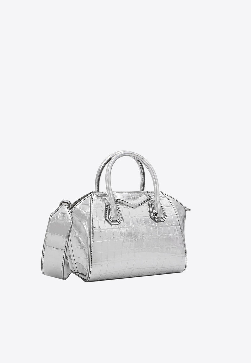 Givenchy Antigona Toy Top Handle Bag in Croc-Embossed Leather Silver BB50WKB249_934