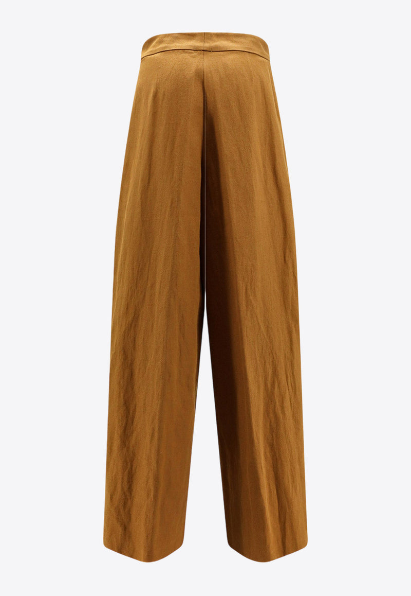 Dries Van Noten Pleat-Front Wide Leg Pants Brown 2420109059245_105