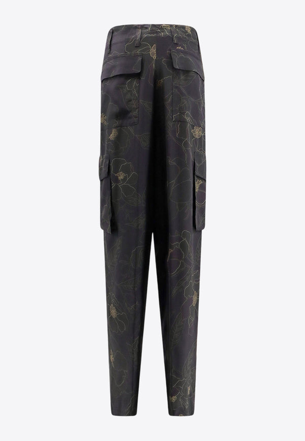 Dries Van Noten Floral Print Silk Cargo Pants Black 2420109109068_900