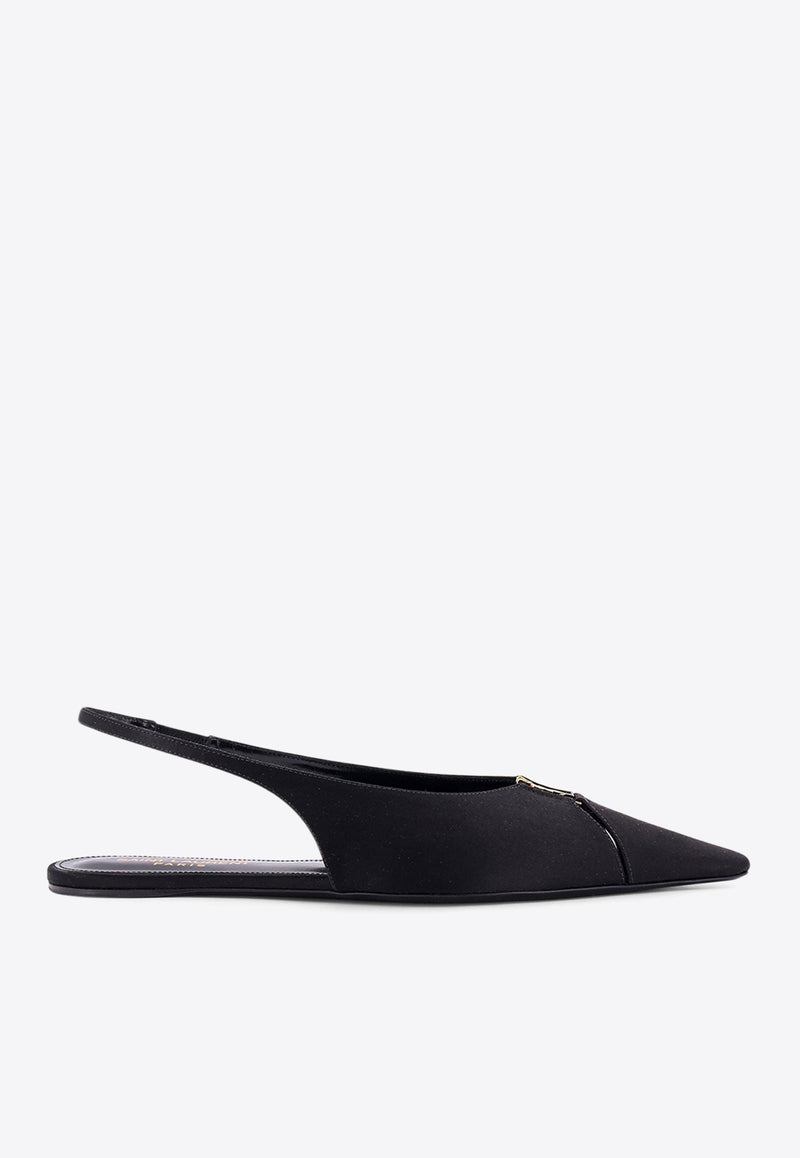 Saint Laurent Babylon Slingback Satin Flats Black 8036469QNAG_1000