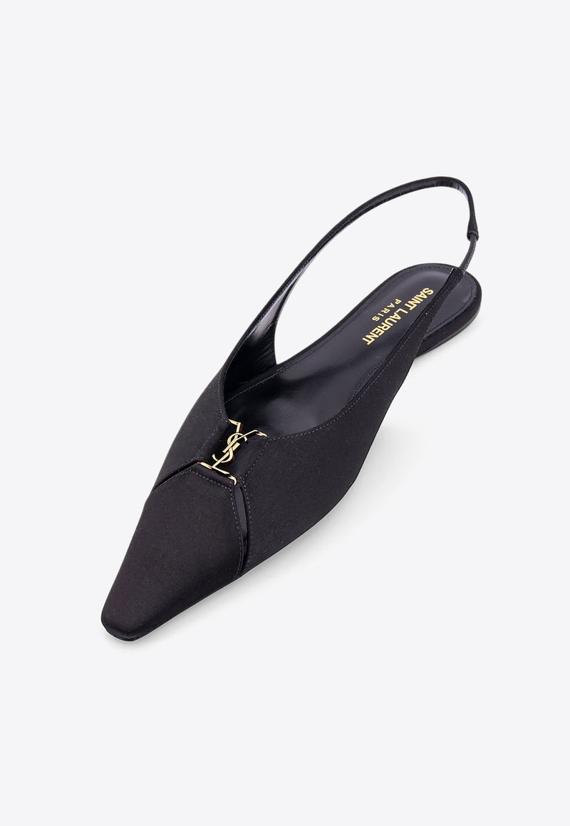 Saint Laurent Babylon Slingback Satin Flats Black 8036469QNAG_1000