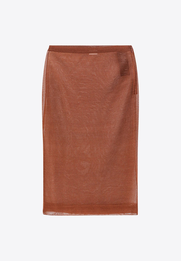 Saint Laurent Sheer Silk Midi Pencil Skirt Brown 795309Y76RI_2020