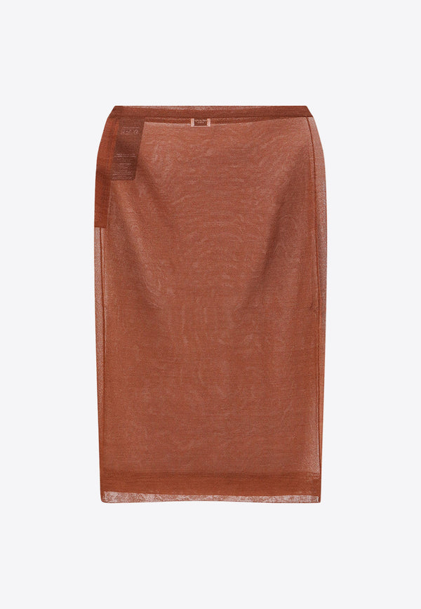 Saint Laurent Sheer Silk Midi Pencil Skirt Brown 795309Y76RI_2020