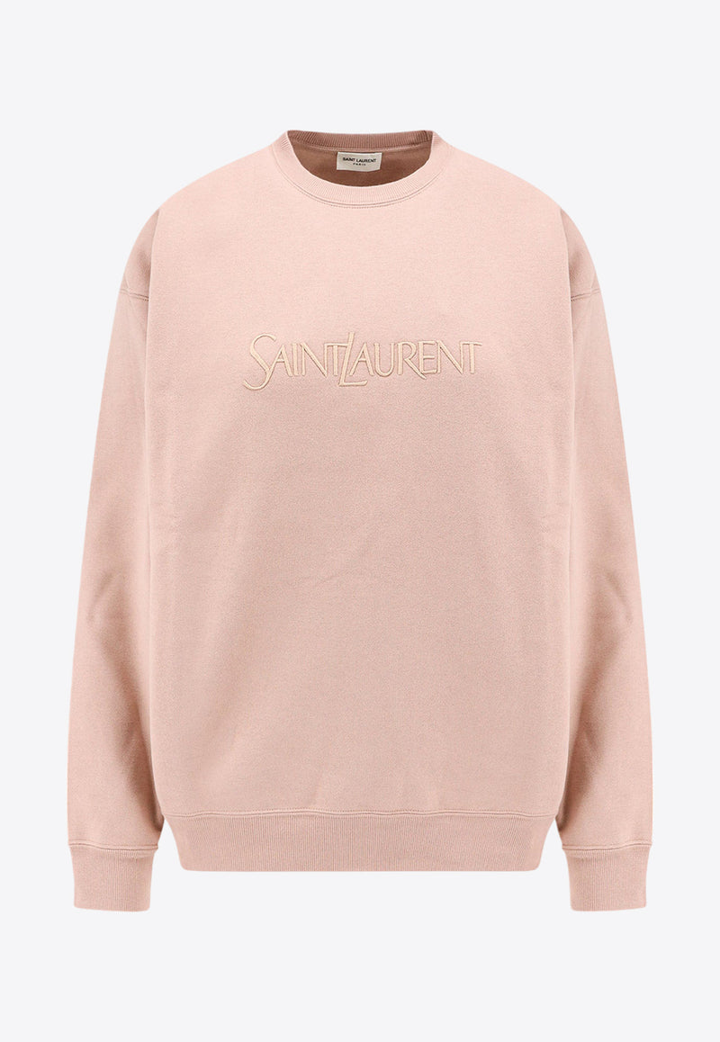 Saint Laurent Logo Embroidered Crewneck Sweatshirt Pink 802001Y36SW_9950