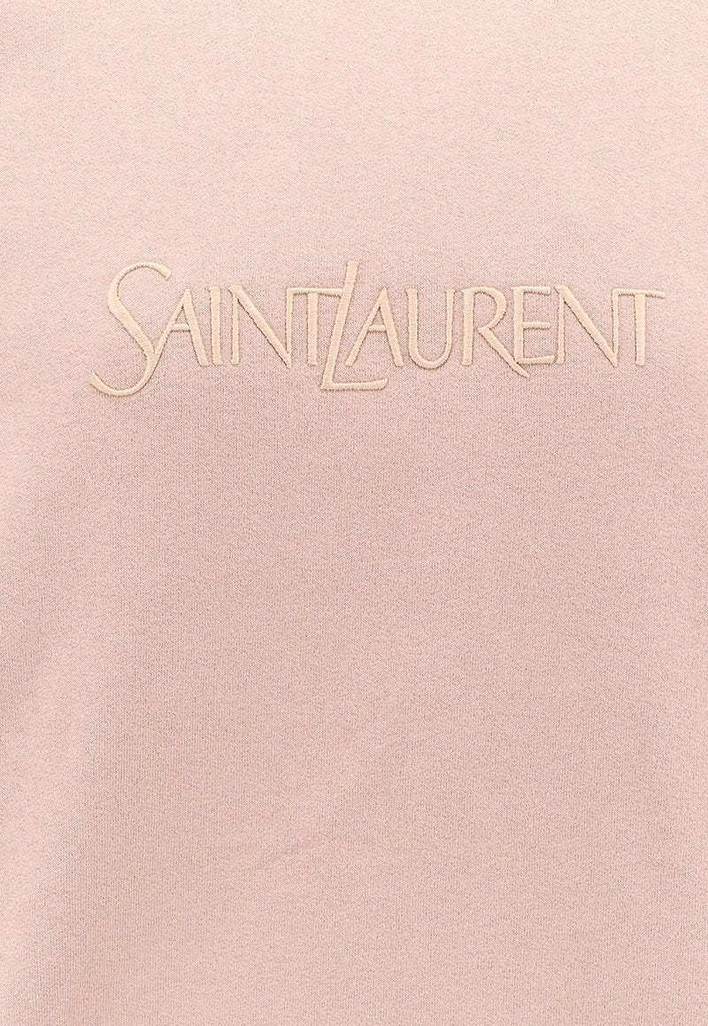 Saint Laurent Logo Embroidered Crewneck Sweatshirt Pink 802001Y36SW_9950