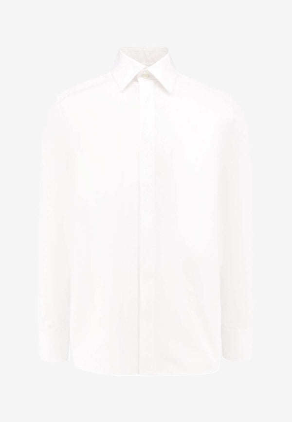 Saint Laurent Cassandre Embroidered Long-Sleeved Shirt White 793321Y1H48_9000