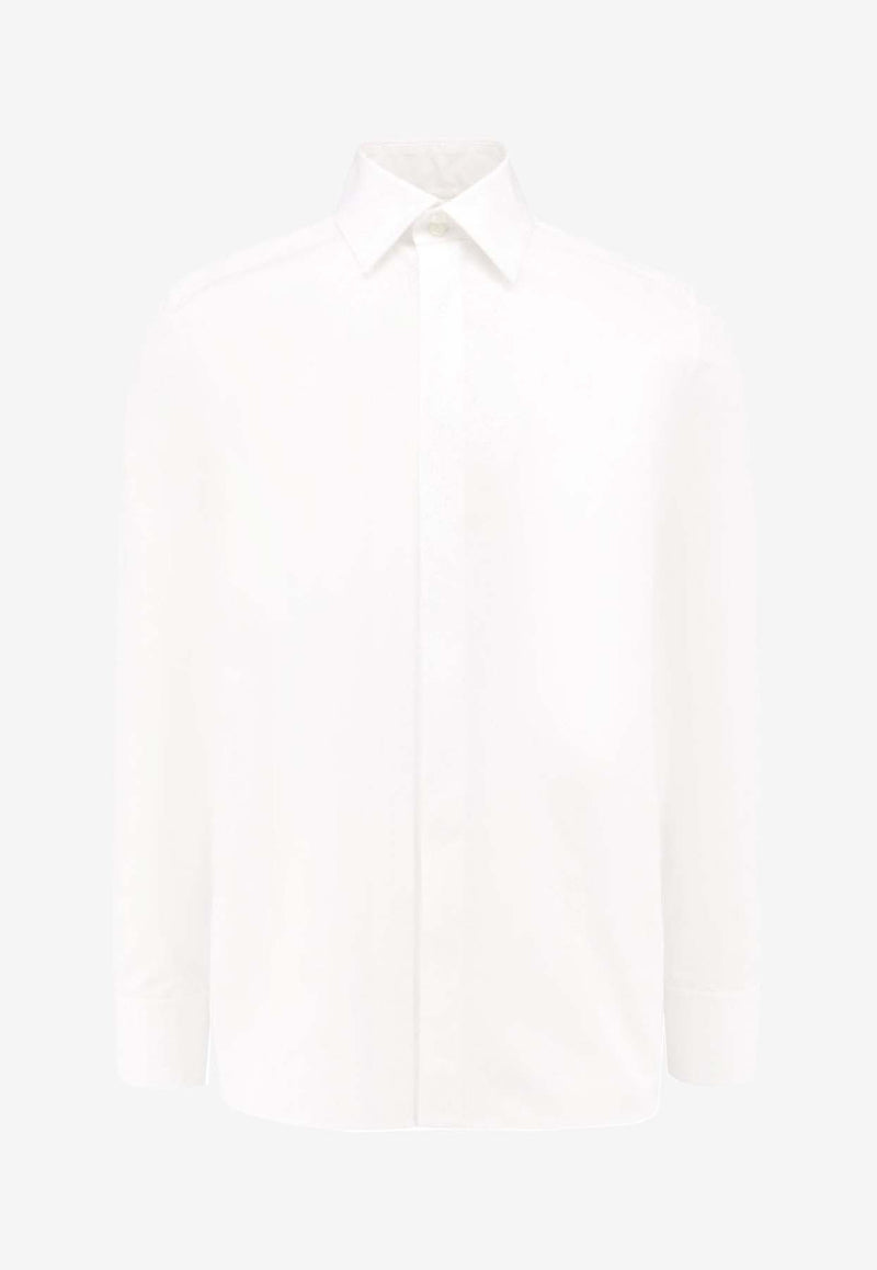 Saint Laurent Cassandre Embroidered Long-Sleeved Shirt White 793321Y1H48_9000