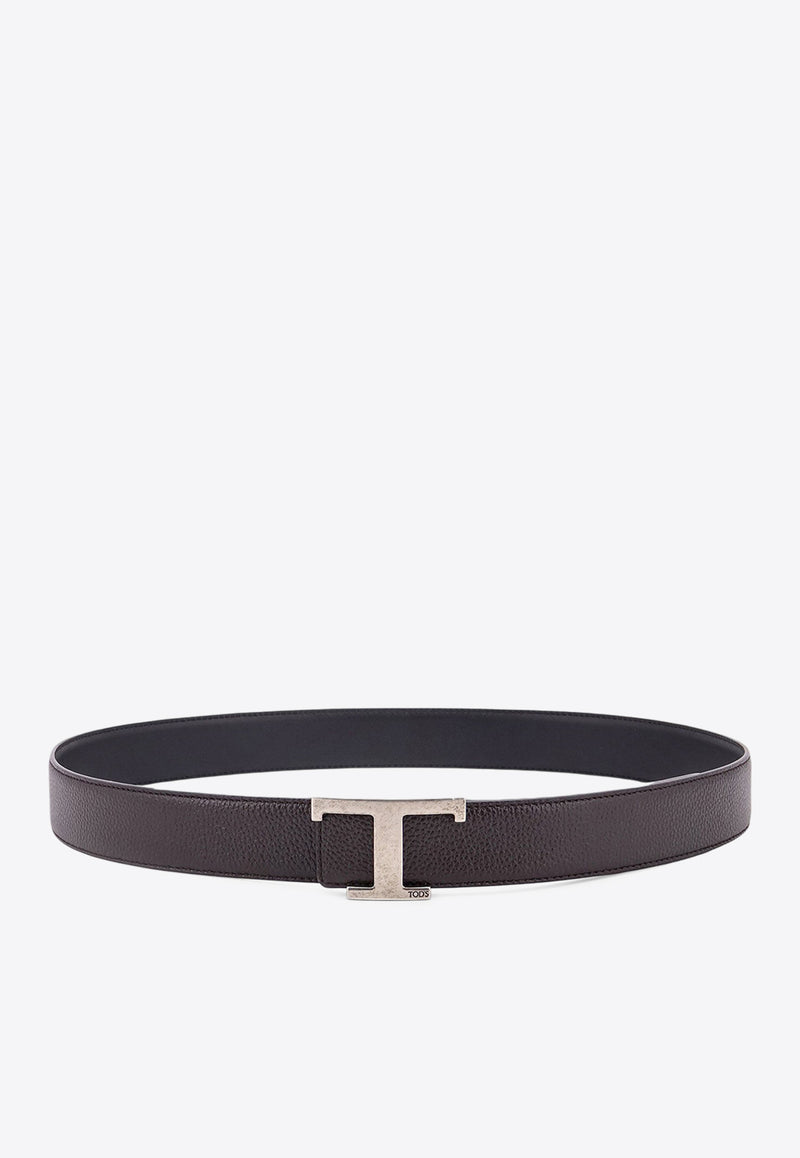 Tod's T Timeless Hammered Leather Belt Black XCMCQR55100OKB_4697