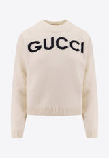 Gucci Embroidered Logo Wool Sweater White 770072XKEBC_9207