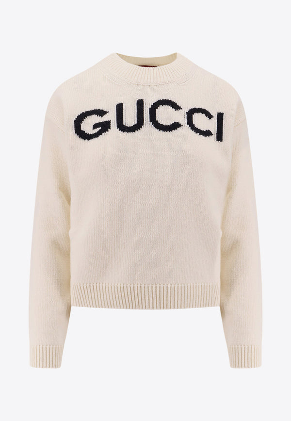 Gucci Embroidered Logo Wool Sweater White 770072XKEBC_9207