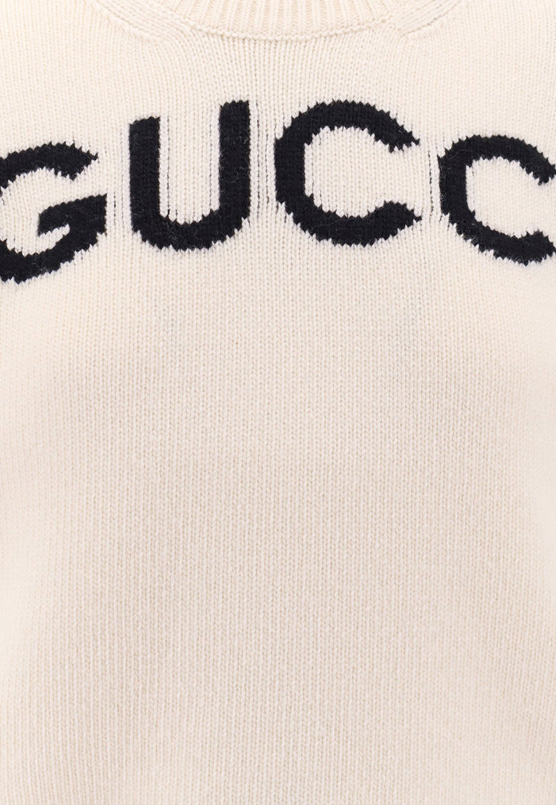 Gucci Embroidered Logo Wool Sweater White 770072XKEBC_9207