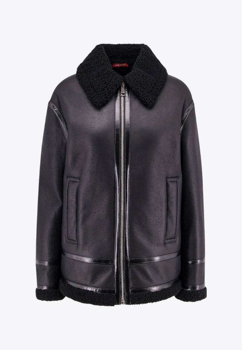 Gucci Shearling-Trimmed Leather Jacket Black 793486XSAFI_1000