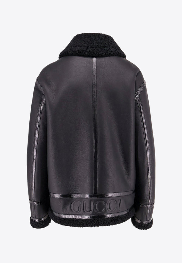 Gucci Shearling-Trimmed Leather Jacket Black 793486XSAFI_1000