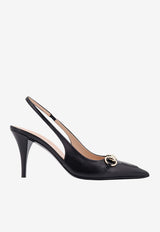 Gucci 85 Horsebit Slingback Leather Pumps Black 792065DMBT0_1000