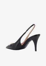 Gucci 85 Horsebit Slingback Leather Pumps Black 792065DMBT0_1000