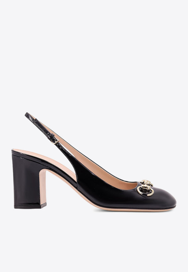 Gucci  75 Horsebit Slingback Leather Pumps Black 794324BNC00_1000