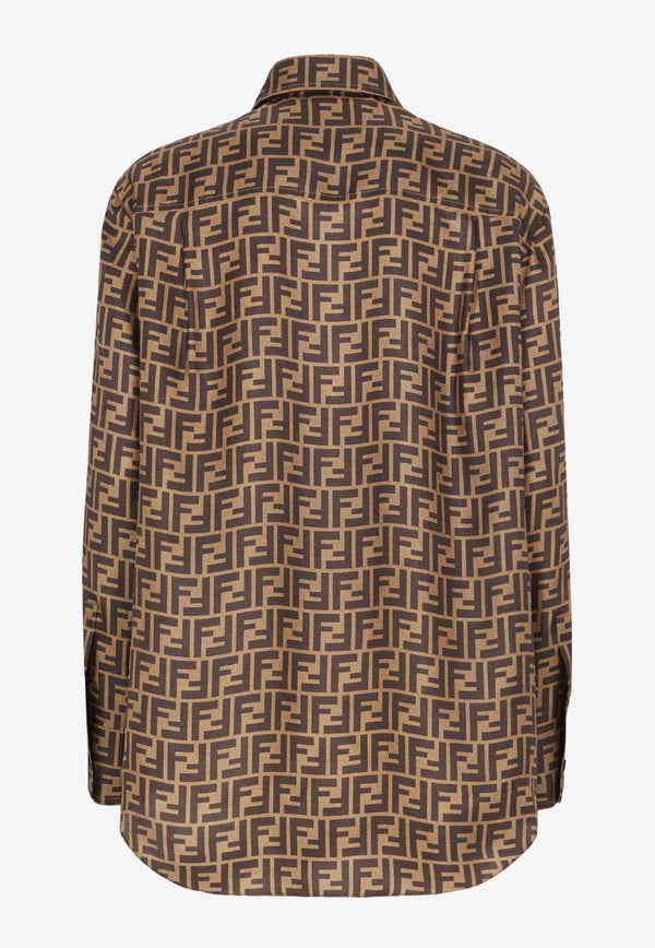 Fendi FF Monogram Long-Sleeved Silk Shirt Brown FS8107A8G3_F118W