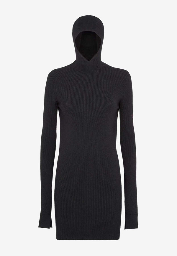 Fendi Hood Collar Mini Dress Black FZDC60ASJK_F0GME