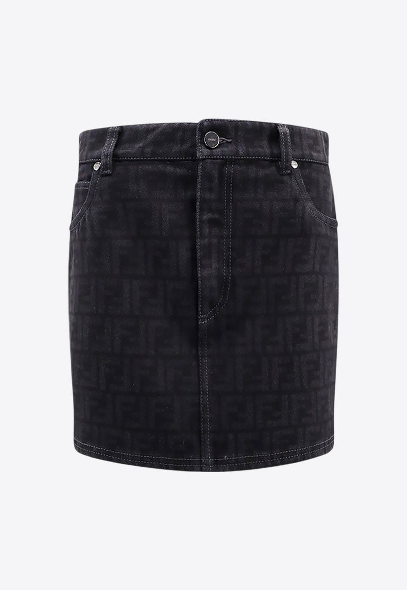 Fendi FF Jacquard Mini Denim Skirt Black FLQ583AT1B_F0GME