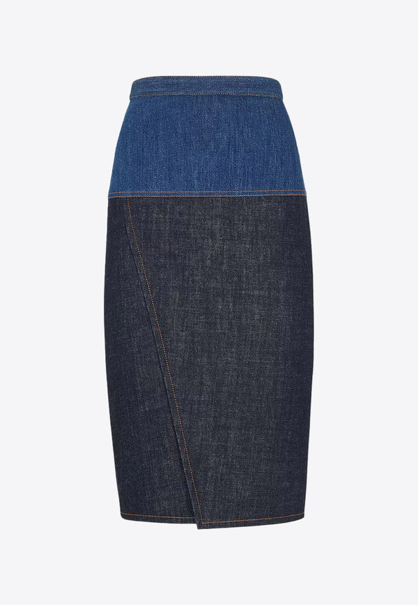 Fendi Two-Tone Midi Denim Skirt Blue FLQ588AT1A_F1PNC