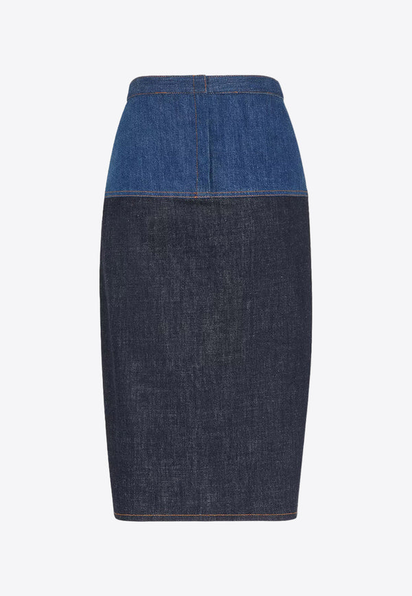 Fendi Two-Tone Midi Denim Skirt Blue FLQ588AT1A_F1PNC