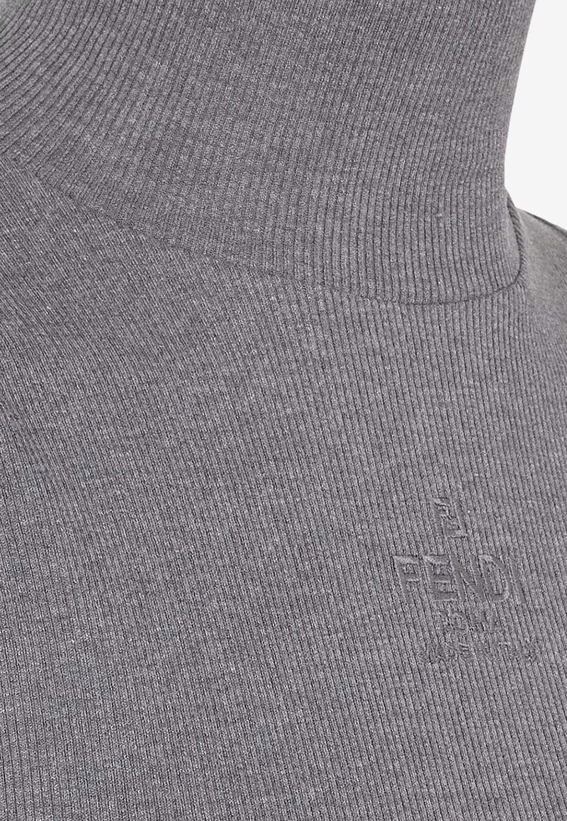 Fendi Logo Embroidered High-Neck Top Gray FS9686AT1R_F0TAZ